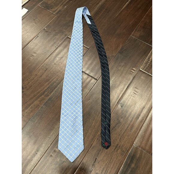 Tommy Hilfiger Blue Plaid Silk Tie For Men Classic Pattern 100% Silk - Picture 6 of 7